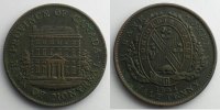World coins 1/2 Penny Canada Banque de Montréal Jeton à la façade de la banque en cuivre 1/2 Penny 1844 TB+/TTB -