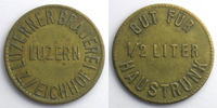 World coins Switzerland, emergency coins and tokens Eichhof, Luzerner Brauerei Gut für Haustrunk 1/2 Liter Lt, R 26mm TTB -