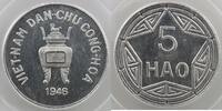 French colonial coinage 5 Hao Vietnam Hô Chi Mihn, Président (1945-1946) Lec.4 5 Hao valeur en relief 1946 Flan Bruni PCGS-MS65 FDC -