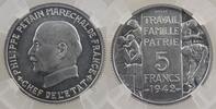 Coins of France 1793-1959 5 Francs 5 Francs G.765 Projet de Bazor et Galle 1942 Essai aluminium GENI-SP66 FDC -
