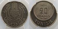 French colonial coinage 20 Francs Tunisia Mohamed Lamine, Bey, AH 1362-1376 Lec.391 20 Francs 1950 Essai PCGS-SP66 FDC -
