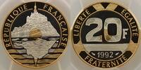 Coins of France 1959-2001 20 Francs 20 Francs G.871 Mont-Saint-Michel 1992 épreuve or et argent PCGS-PR68DCAM BE -