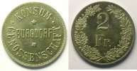 World coins Switzerland, emergency coins and tokens Burgdorf, Konsum-Genossenschaft 2 (Franken) Ma,R, 25 mm SUP -