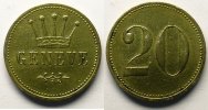 World coins Rappen Switzerland, emergency coins and tokens Genève, Couronne 20 (Rappen) Lt,R, 24 mm TTB -