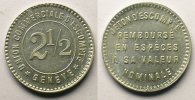World coins Rappen Switzerland, emergency coins and tokens Genève, Union Comm. d'Escompte 2 1/2 (Rappen) Al,R, 20 mm SUP -