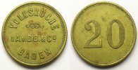 World coins Rappen Switzerland, emergency coins and tokens Baden, Volksküche D.A.V.B.B.&Co 20 (Rappen) Lt, R, 26 mm TTB+ -