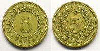 World coins Rappen Switzerland, emergency coins and tokens Bâle, Allg. Consumverein 5 (Rappen) Lt, R, 19 mm TTB+ -