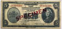 Dutch East-India five gulden 1943 Specimen, PCGS top pop! VF30