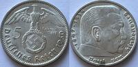 Third Reich five mark 1939J superbe with a lot of original lustre AU/UNC