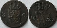 Nederland 1/2e cent 1822U muntslag ZF