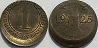 Germany one pfennig 1925A misstruck (20% off-centre) with original lustre UNC
