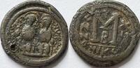 Byzantine Empire (Nicodemia) follis 576/577 Justin II with Sophia (565-578) filled hole ZF