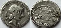 Roman Republic denarius 90 BC L.Calpurnius Piso Frugi (fouree?) ZF