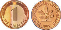 Deutschland 1 Pfennig 1992 Deutschland circuliert 0,30 EUR incl. BTW., plus 9,90 EUR verzending