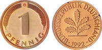 Deutschland 1 Pfennig 1992 Deutschland circuliert 0,30 EUR incl. BTW., plus 9,90 EUR verzending