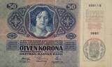 Österreich 50 Kronen 1914 Banknote, mit Aufdruck Deutschösterreich aEF