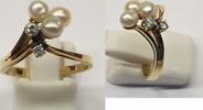 Ring 585er Gold 14K Goldring Brillantring Damenring Perle 0,07 Ct Perlenring -