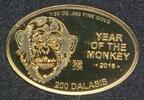Gambia 200 Dalasis Goldmünze 2016 Year of the Monkey 1/50 Ounce Unze Feingold 999er Gold -