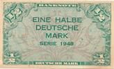 Deutschland BRD 1/2 Mark, Eine Deutsche Mark Geldschein Banknote ohne Kenn-Bst. und Serie -