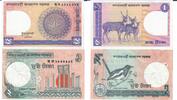 Bangladesch 1 Taka, 2 Taka Banknote Geldschein, 1 Stück 1 Taka (unc, zwei Löcher), 1 Stück 2 Taka (II) Lot -