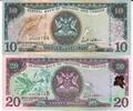 Trinidad & Tobaga 10 Dollars, 20 Dollars Banknote Geldschein 1 Stück 10 Dollars (unc), 1 Stück 20 Dollars (unc) Lot -