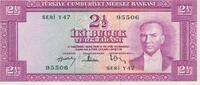 Türkei Türkiye Cumhuriyeti 2 1/2 Lira Geldschein Banknote Serie Y47, iki bucuk Türk lirasi -