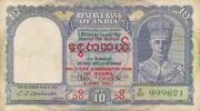 Burma 10 Rupees Reserve Bank of India , König George V., Britih India Mynmar -