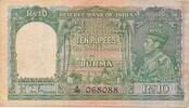 Burma , Myanmar , Birma 10 Rupees Reserve Bank of India , König George V. -