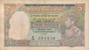 Burma , Myanmar , Birma 5 Rupees Reserve Bank of India , König George V. -
