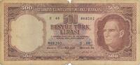 Türkei Türkiye 500 Lira 5.Emisyon 3.Tertip 500 Türk Lirasi Serie: P 40-008202 -