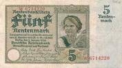 Deutsches Reich Deutschland Weimarer Republik 5 Rentenmark Rentenbankschein KN 7stellig, FZ: W, Deutsche Rentenbank 1923-1937 -