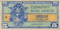 USA - Vereinigte Staaten v. Amerika 5 Cents Militärgeld, MPC Certificate, Serie 521, Military Currency -