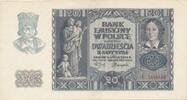 Drittes Reich Polen 20 Zloty Zlotych Marca, Serie L, Emissionsbanknote -