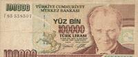 Türkei 100000 Lira (1996-2001) IV, Falten 3,00 EUR  plus 6,00 EUR verzending