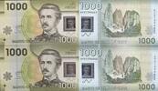 Chile 1000 Pesos zwei folgende Seriennummer, DF01396661-2, Banknote -