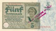 Deutschland Weimarer Republik Luxemburg 5 Rentenmark , Deutsche Rentenmark mit luxemburgischem Gemeinde-, Post-, Sparkassenstempel, KN 8Stellig Serie U -
