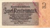 Deutschland Weimarer Republik 3. Reich Luxemburg 2 Rentenmark Rentenbankschein mit luxemburgischem Gemeinde-, Post-, Sparkassenstempel, KN 8Stellig Serie D -