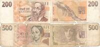Tschechien, Czechoslovakia / Tschechoslowakei 200 und 500 Korun 2x Banknote -