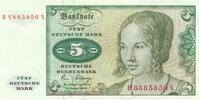 Deutschland BRD 5 Deutsche Mark DM Bundesbanknote B/X -