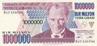 Türkei Türkiye 1 Million Lira Türk Lirasi Bir Milyon Türk lirasi Türkiye Cumhuriyeti Kemal Atatürk 1970 -