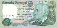 Portugal 20 Escudos Banknote -