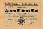 Deutsches Reich Deutschland Bayern 100 Millionen Mark Großgeldschein, Inflation, Deutsche Reichsbahn, Direktionsbezirk Erfurt -