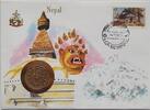 Nepal 1 Rupee Münze und Briefmarke Numisbrief -