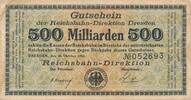 Deutsches Reich Deutschland Deutsche Reichsbahn 500 Milliarden Mark Notgeldschein Reichsbahndirektion Dresden -