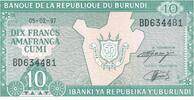 Burundi 10 Francs Banknote -