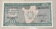 Burundi 10 Francs Banknote -