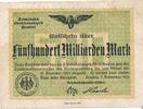 Deutsches Reich Deutschland Deutsche Reichsbahn 500 Milliarden Mark Notgeldschein Reichsbahndirektionsbezirk Breslau Reichsverkehrsminister -