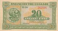 Griechenland 20 Drachmen 1940 Banknote II, Mittelknick 5,00 EUR  plus 6,00 EUR verzending