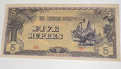 Burma, Japan. Besetzung 5 Rupien Banknote -