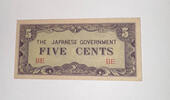 Burma, Japan. Besetzung 5 Cents Banknote -